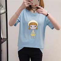 womens casualdaily cute t shirt print round neck short sleeve cotton