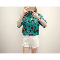 Women\'s Casual/Daily Vintage Blouse, Print Round Neck ½ Length Sleeve Polyester