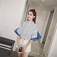 Women\'s Casual/Daily Simple Shirt, Striped Color Block Shirt Collar ½ Length Sleeve Cotton