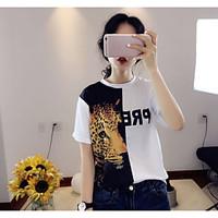 womens casualdaily simple t shirt animal print round neck short sleeve ...