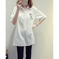 Women\'s Casual/Daily Simple Shirt, Solid Embroidered Shirt Collar ½ Length Sleeve Cotton Linen