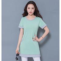 womens casualdaily simple t shirt color block round neck short sleeve  ...