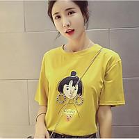 womens casual simple summer t shirt print round neck short sleeve cott ...