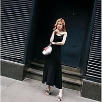 Women\'s Casual/Daily Sheath Dress, Solid Strap Maxi Sleeveless Cotton Summer Mid Rise Micro-elastic Medium