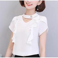 womens casual simple summer blouse solid round neck short sleeve chiff ...