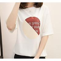 womens casual simple summer t shirt print round neck short sleeve cott ...