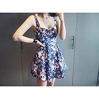 Women\'s Casual/Daily Simple A Line Dress, Floral Strap Above Knee Sleeveless Cotton Summer High Rise Micro-elastic Medium