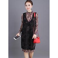 womens casualdaily simple lace dress solid stand above knee long sleev ...