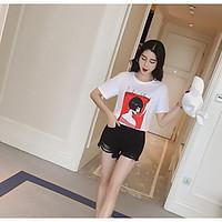 womens casual simple summer t shirt print round neck short sleeve cott ...