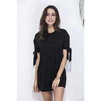 Women\'s Going out Casual/Daily Simple Loose Dress, Solid Round Neck Mini Short Sleeve Others Summer Mid Rise Inelastic Thin