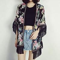 Women\'s Casual/Daily Simple Summer Cloak/Capes, Floral Round Neck ½ Length Sleeve Regular Acrylic Tassel