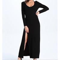 womens casualdaily simple sheath dress solid u neck midi long sleeve c ...