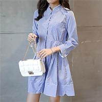 womens going out holiday sheath shirt dress striped stand above knee l ...