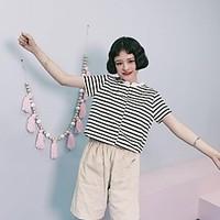 womens going out cute t shirt striped stand short sleeve others