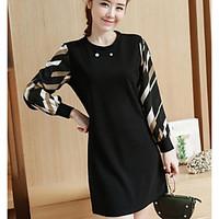 Women\'s Going out Casual/Daily Party Vintage Simple Cute A Line Bodycon Sheath Dress, Solid Print Round Neck Above Knee Long SleeveSilk