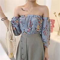 womens casualdaily sexy blouse floral boat neck long sleeve cotton