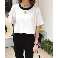 womens casualdaily cute t shirt print color block round neck short sle ...