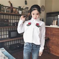 womens casualdaily simple shirt solid embroidered shirt collar long sl ...