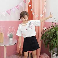 womens casualdaily cute t shirt print round neck length sleeve cotton