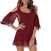 womens beach holiday sexy simple loose dresspatchwork lace hollow out  ...