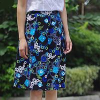 Women\'s Multi-color Skirts , Vintage/Casual/Print/Work/Plus Sizes Knee-length