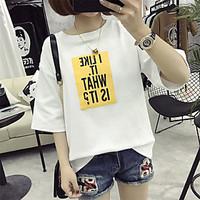 Women\'s Casual/Daily Simple Spring Summer T-shirt, Letter Round Neck Short Sleeve Cotton Thin