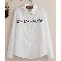 Women\'s Casual/Daily Simple Spring Summer Shirt, Embroidered Shirt Collar Long Sleeve Cotton Thin