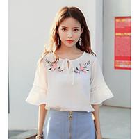 womens casualdaily simple summer blouse solid round neck short sleeve  ...