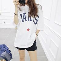 Women\'s Casual/Daily Simple Spring Summer T-shirt, Letter Round Neck Short Sleeve Cotton Thin