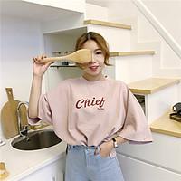 womens casualdaily simple t shirt print letter round neck length sleev ...