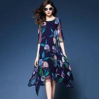 womens plus size going out beach street chic loose chiffon dress print ...