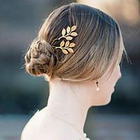 women metal delicate golden leaf hairpin side folder hair accessories