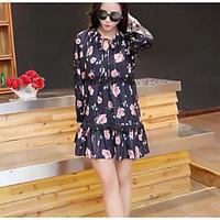 womens going out a line dress floral round neck above knee long sleeve ...