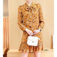 womens casualdaily sheath dress floral round neck above knee long slee ...
