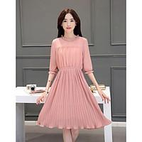 womens casualdaily simple a line dress solid round neck above knee sle ...