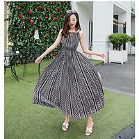 womens beach sheath dress print round neck maxi sleeveless linen summe ...