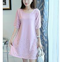 womens casualdaily sheath dress solid round neck above knee short slee ...