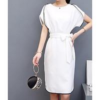 Women\'s Casual/Daily Sheath Dress, Solid Round Neck Midi ½ Length Sleeve Linen Summer Mid Rise Micro-elastic Thin