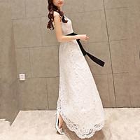 Women\'s Going out Party Sexy Fashion Slim Lace Swing Dress Solid Round Neck Maxi Sleeveless Polyester Nylon Summer