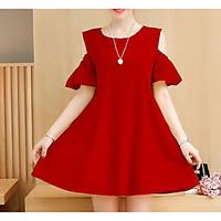 Women\'s Casual/Daily Loose Dress, Solid Round Neck Above Knee Short Sleeve Cotton Summer Mid Rise Micro-elastic Thin