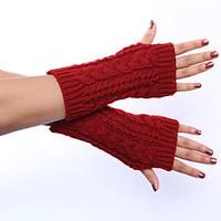 Women\'s Winter Wool Knitting Hemp Decorative Pattern Solid Color Gloves