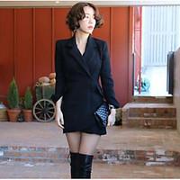 womens going out sheath dress solid v neck above knee long sleeve cott ...