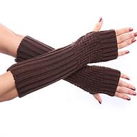 Women\'s Winter Wool Knitting Vertical Stripes Solid Color Gloves