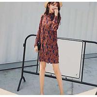 Women\'s Going out Sheath Dress, Floral Round Neck Above Knee Long Sleeve Polyester Summer Mid Rise Micro-elastic Thin
