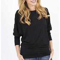 womens casualdaily simple t shirt solid round neck long sleeve cotton  ...