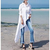 womens casualdaily simple spring shirt solid stand sleeve cotton