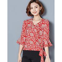 Women\'s Casual/Daily Simple Summer Shirt, Floral V Neck ½ Length Sleeve Polyester