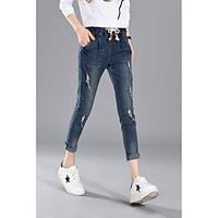 womens high rise micro elastic jeans pants simple straight skinny soli ...