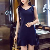 womens casualdaily simple skater dress solid v neck above knee sleevel ...