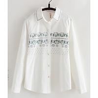 Women\'s Casual/Daily Simple Cute Spring Summer Shirt, Print Shirt Collar Long Sleeve Linen Thin